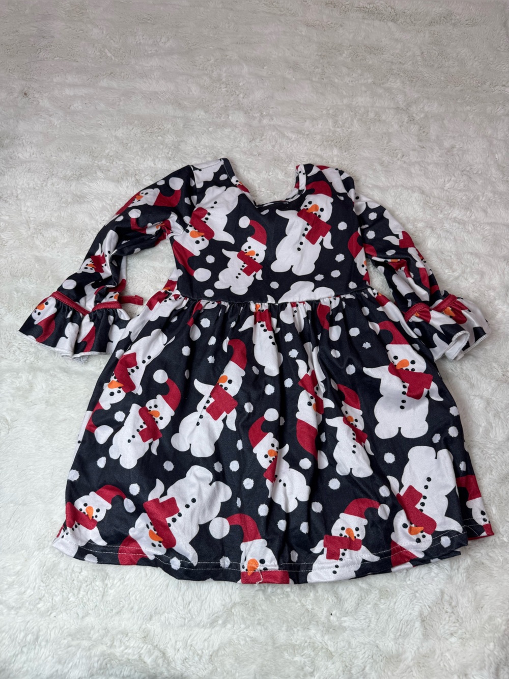 Marie Nicole Girls Black Snowman Print Holiday Dress